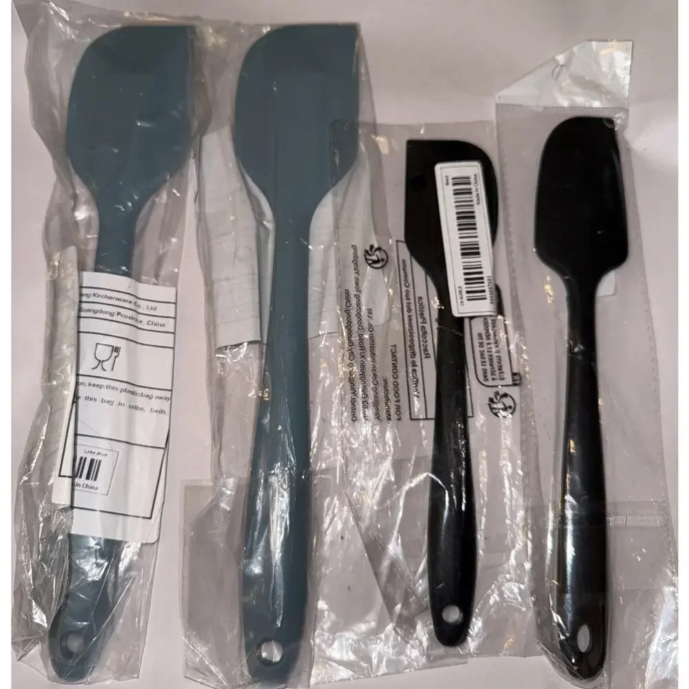 NWT Black Silicone Spatula And Scraper And Two Large Country Blue Spatulas